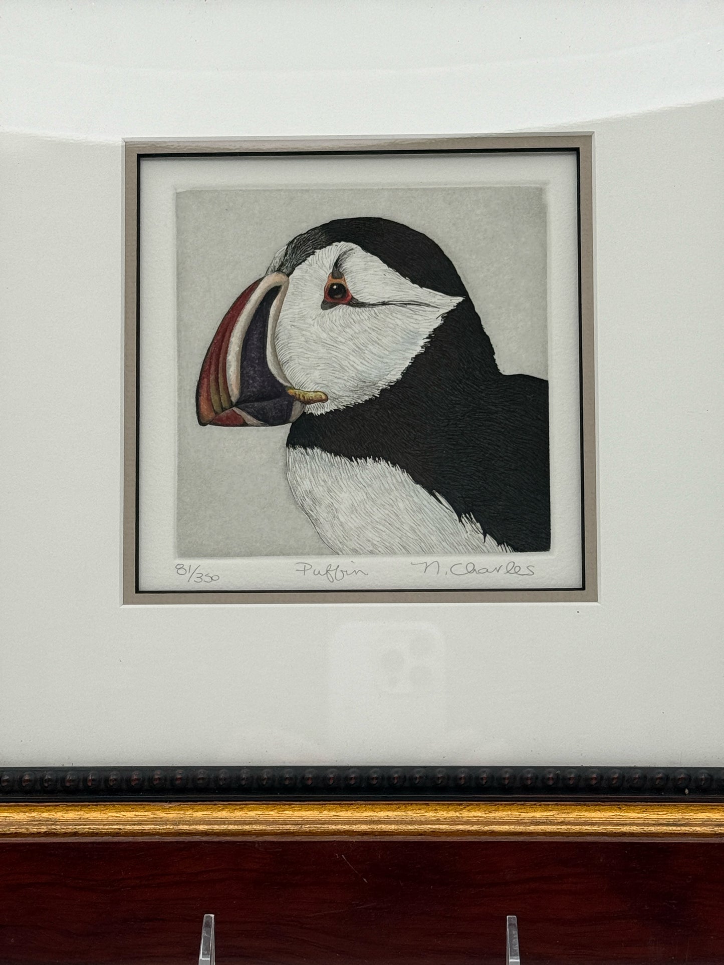 Nancy Charles Framed Pair Of Puffin Bird Etchings
