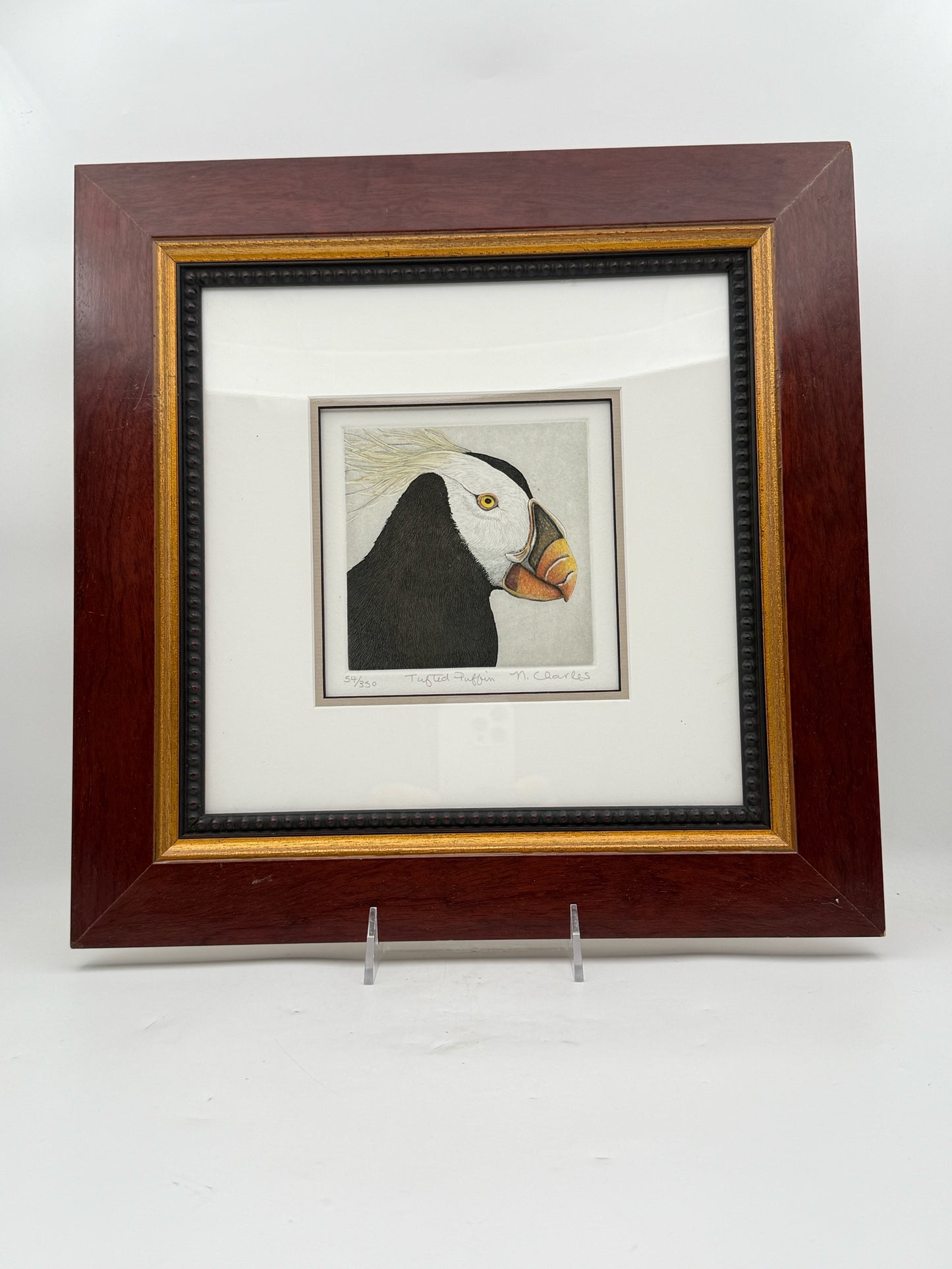 Nancy Charles Framed Pair Of Puffin Bird Etchings