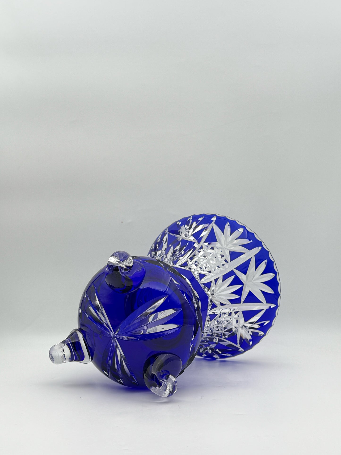 Cobalt Blue Cut To Clear Bohemian Style Crystal Vase