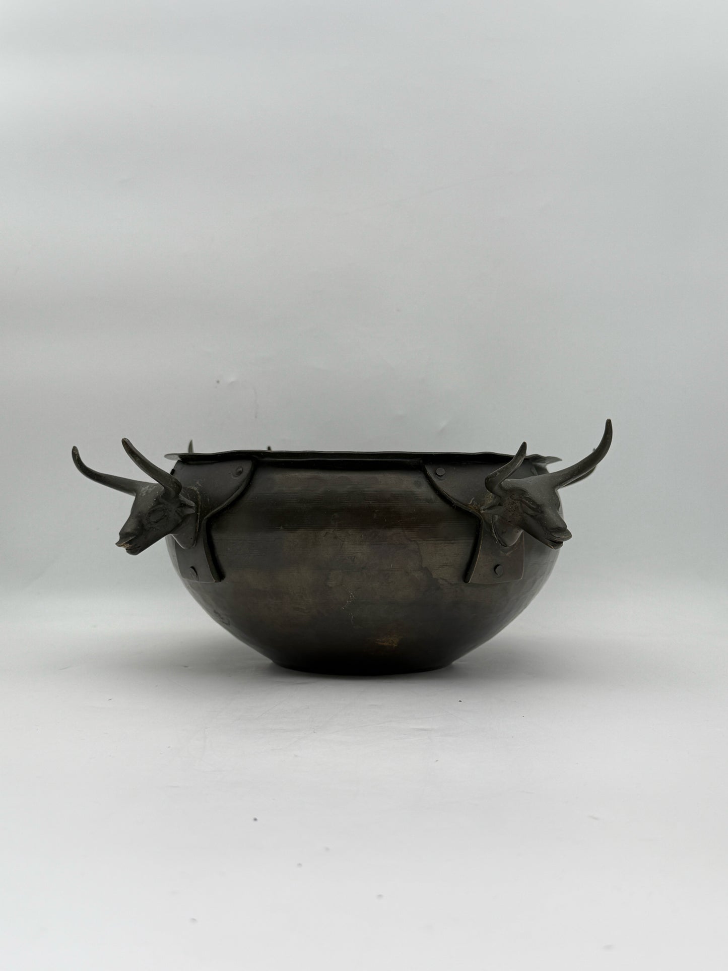 Vintage Hammered Metal Bull Head Bowl