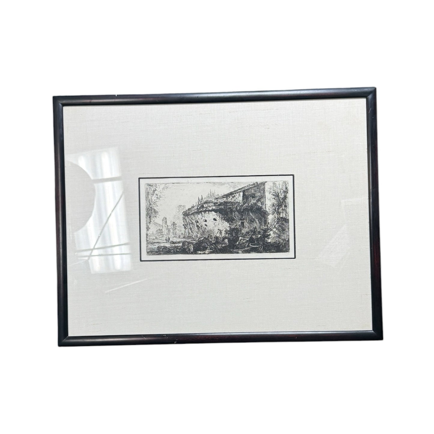 Framed Black And White Etching Of A European Castle Ruin