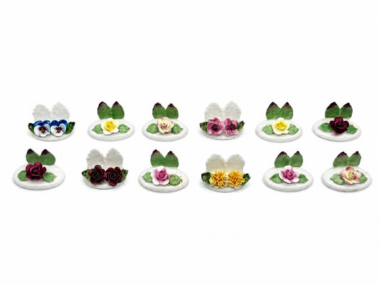 Vintage Porcelain Flower Placecard Holders- Set Of 12