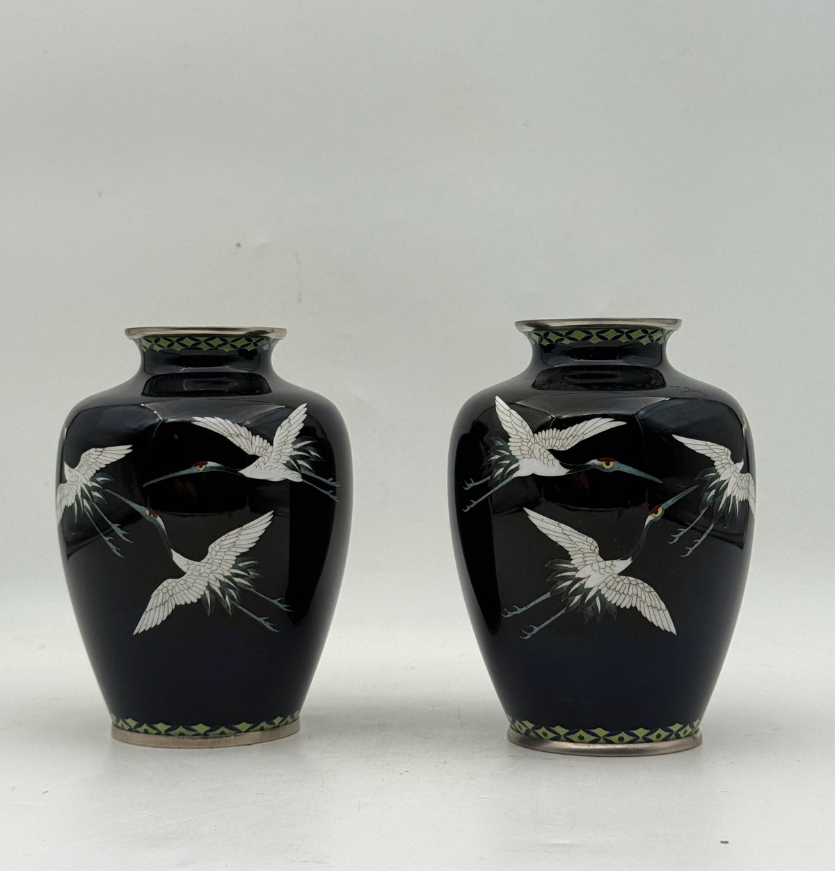 Pair Of Japanese Decorative Crane Vases