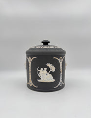 Wedgwood Black Basalt Stilton or Tobacco Jar –  Three-Piece Lidded Pot with Classical Relief