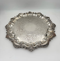 Antique Silverplate Intricate Round Tray Made In England
