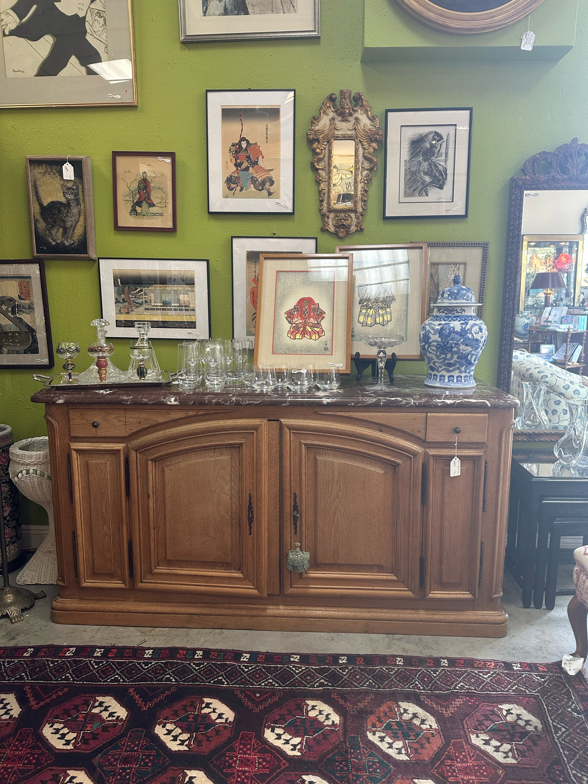White Oak Side Board with Marble Top- In Store Pick Up