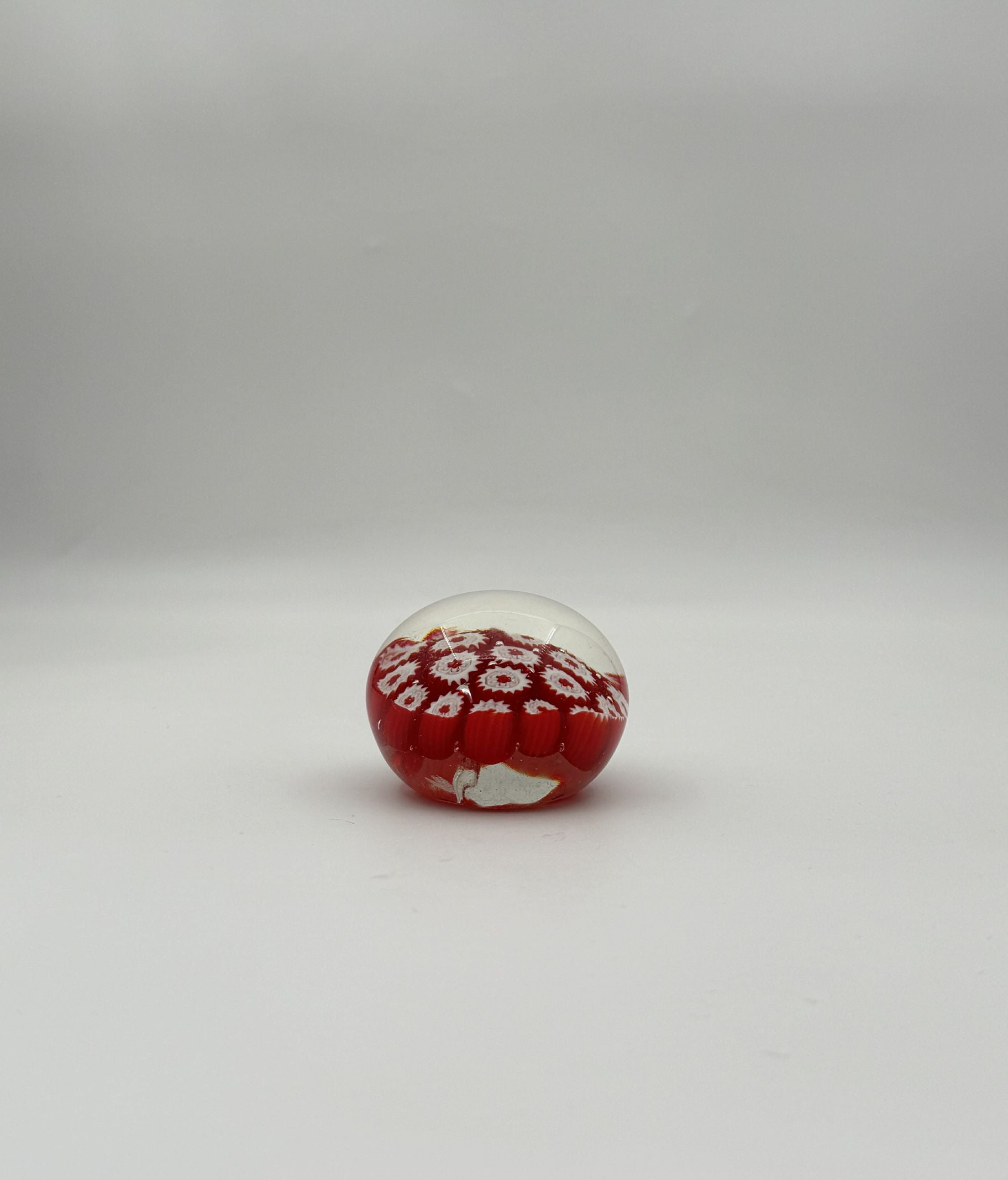 Murano Glass Paperweight – Red & White Millefiori Art Glass Design