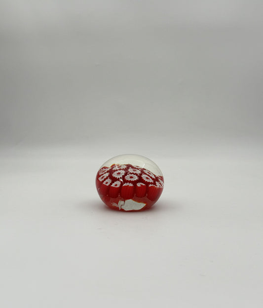 Murano Glass Paperweight – Red & White Millefiori Art Glass Design