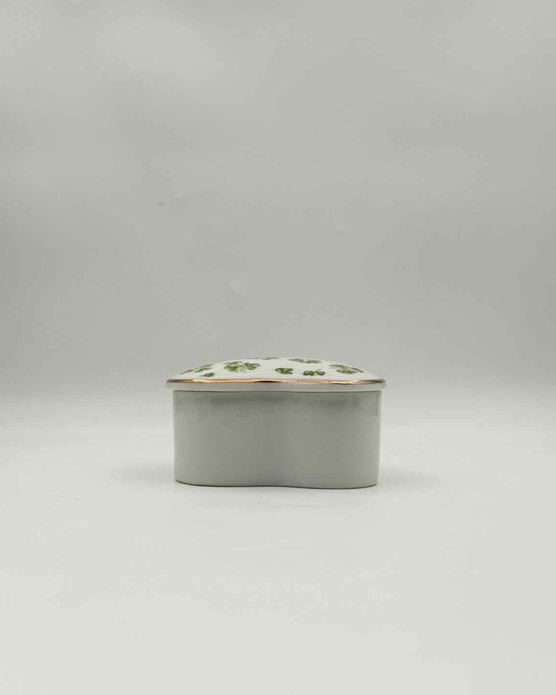 Vintage Shamrock Heart Shaped Porcelain Trinket Box Lucky Clover Decor