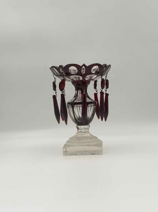 Vintage Ruby Red  Cut To Clear Glass Lustre