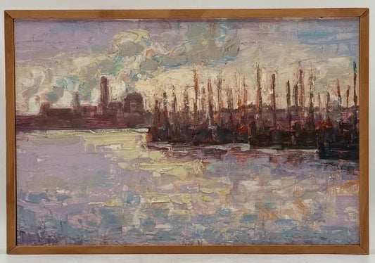 Paper Mill II Oil On Board Painting By P. Mitchell