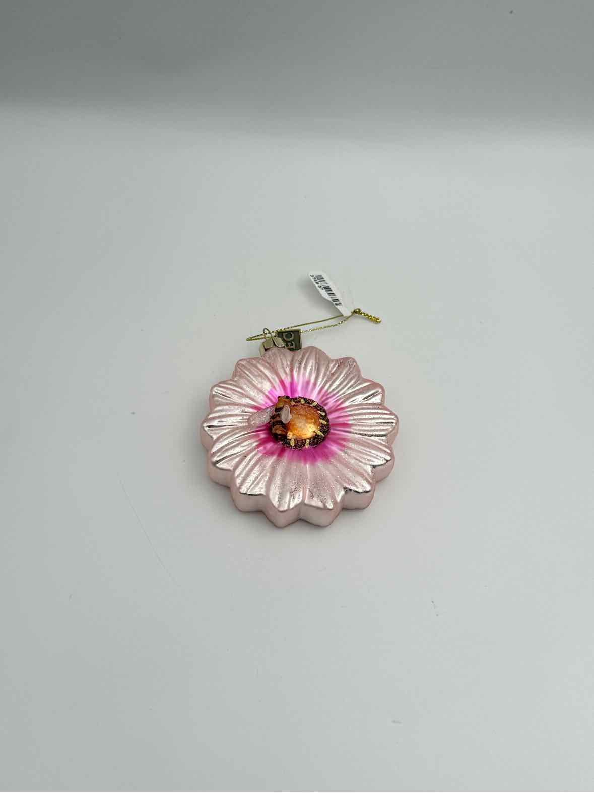 Pink Glass Flower Ornament With Bee