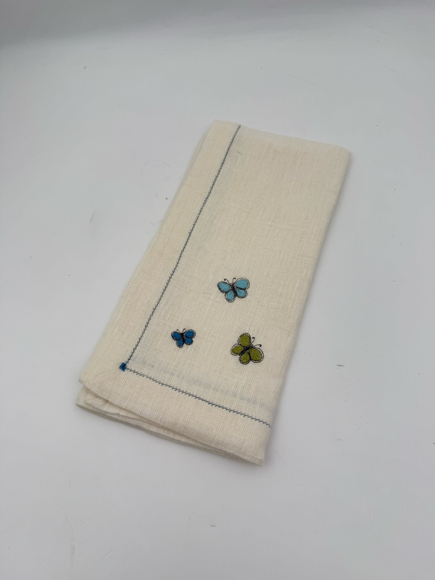 Hand Embroidered Linen Butterfly Napkins- Set Of 12