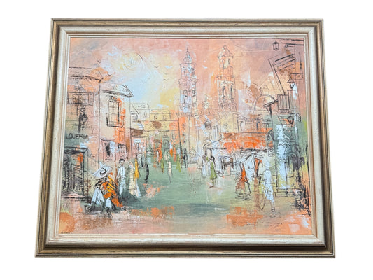 Modern Oil Painting by Anne Rugh Baker, Taxco Mexico City Scene, Framed