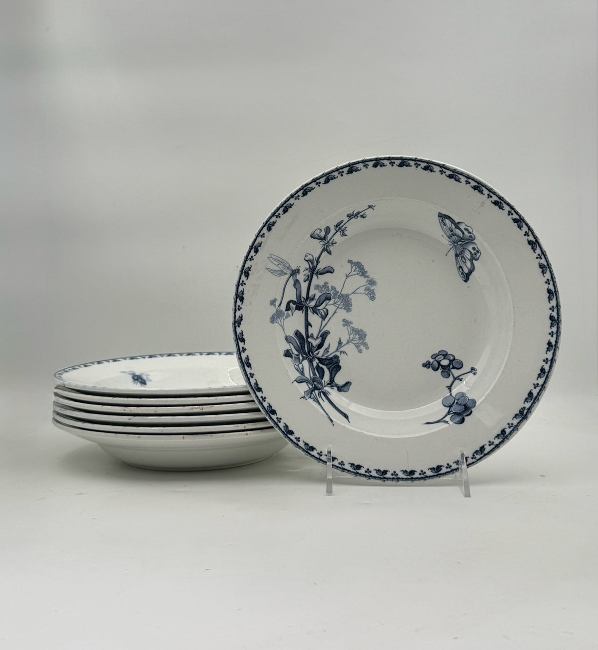 Sarreguemines Carmen Blue And White Bowls- Set Of 7
