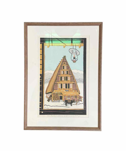 “Farmer’s House of Shirakawa Village” Woodblock by Nashijima Katsuyuki