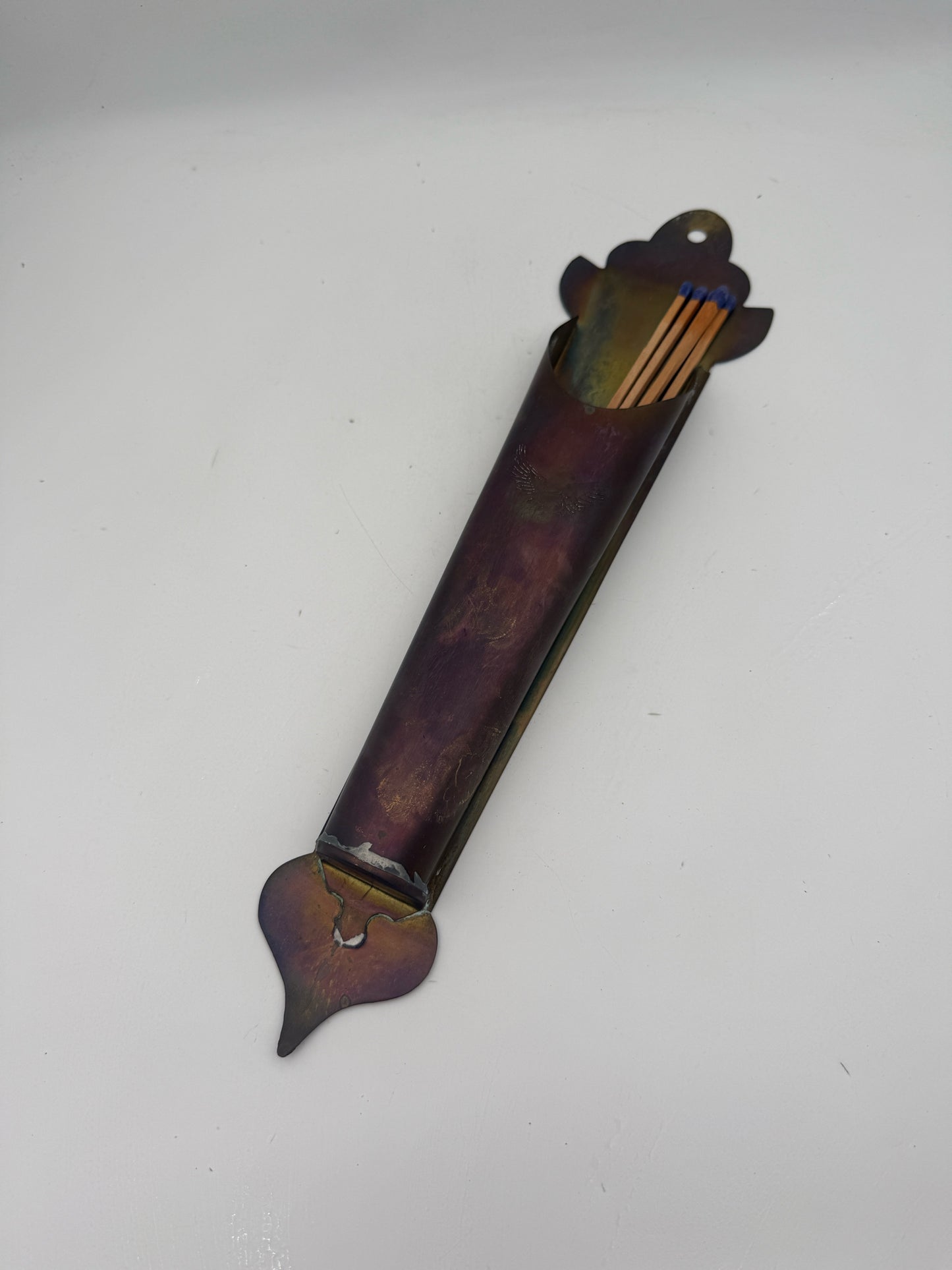 Vintage Brass Fireplace Matchstick Holder