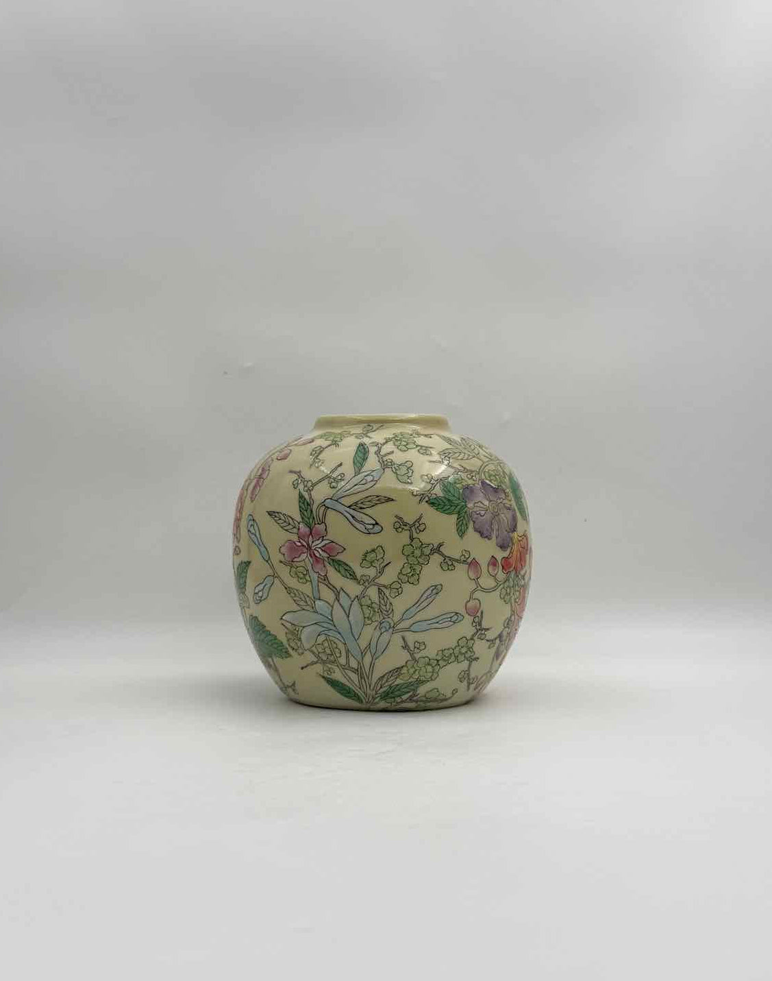 Chinese Pale Green Floral Ginger Jar Bird Flower Porcelain Vase No Lid