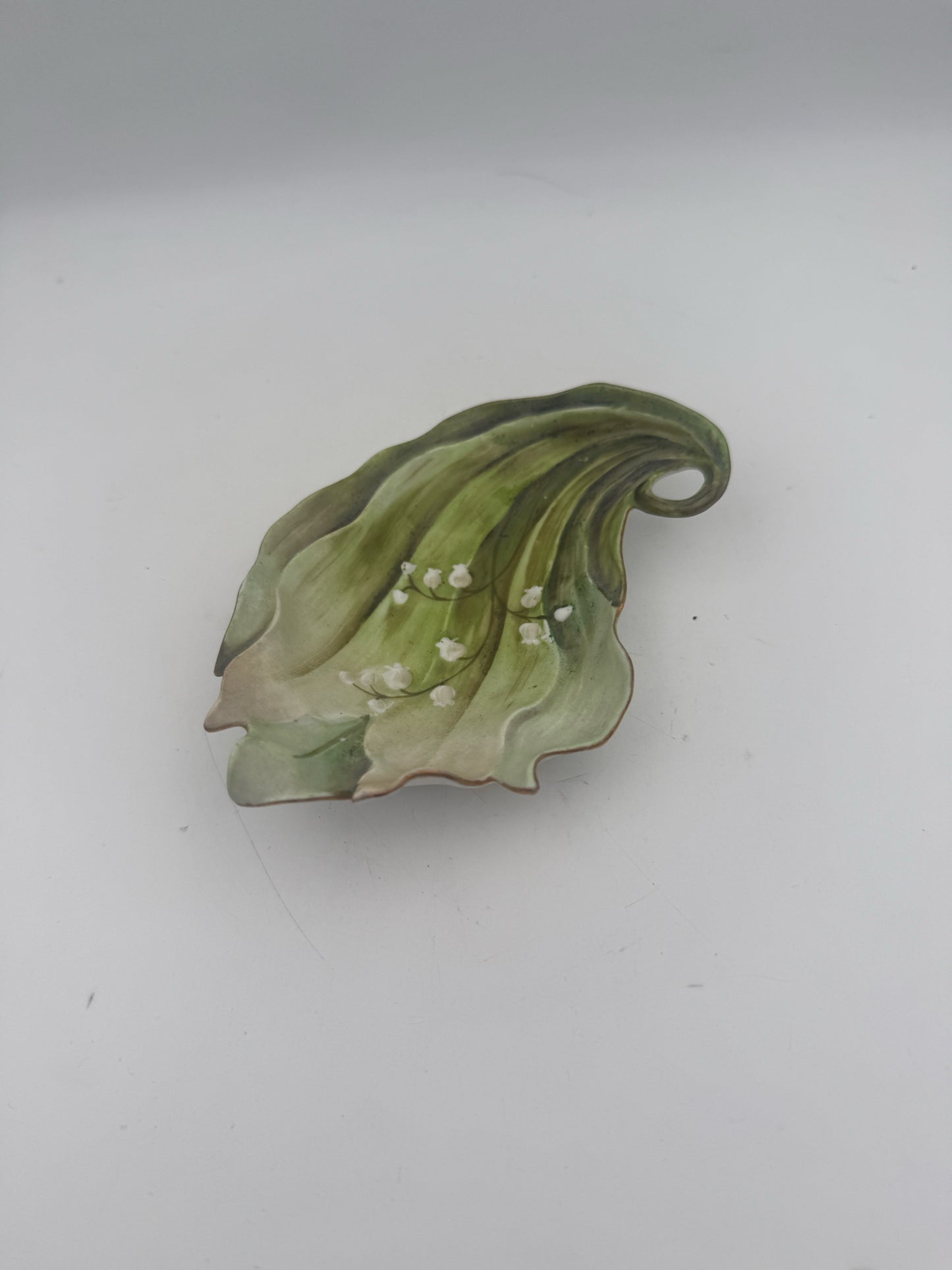 Handpainted Green Leaf Trinket Dish