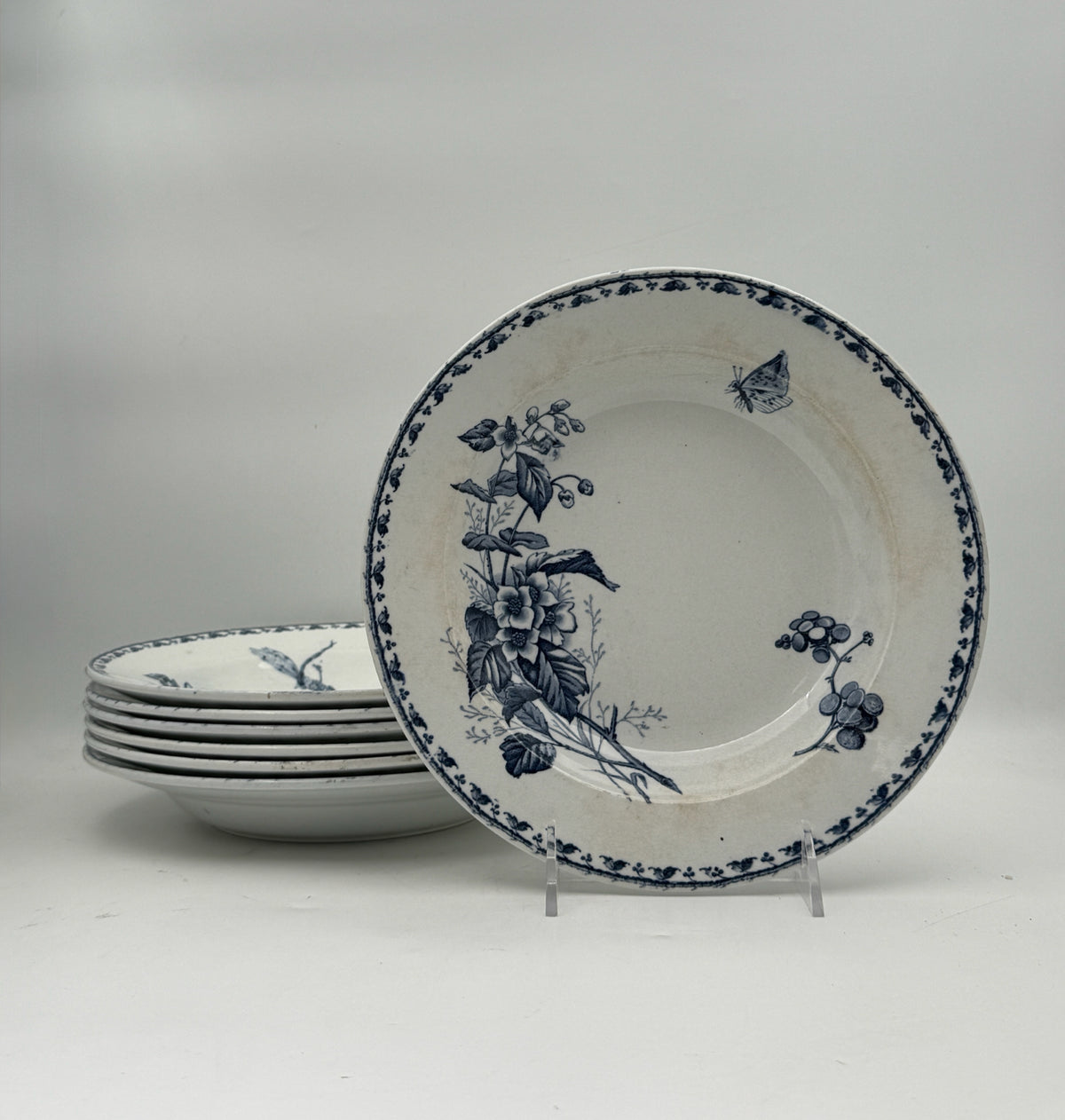 Sarreguemines Carmen Blue And White Bowls- Set Of 7
