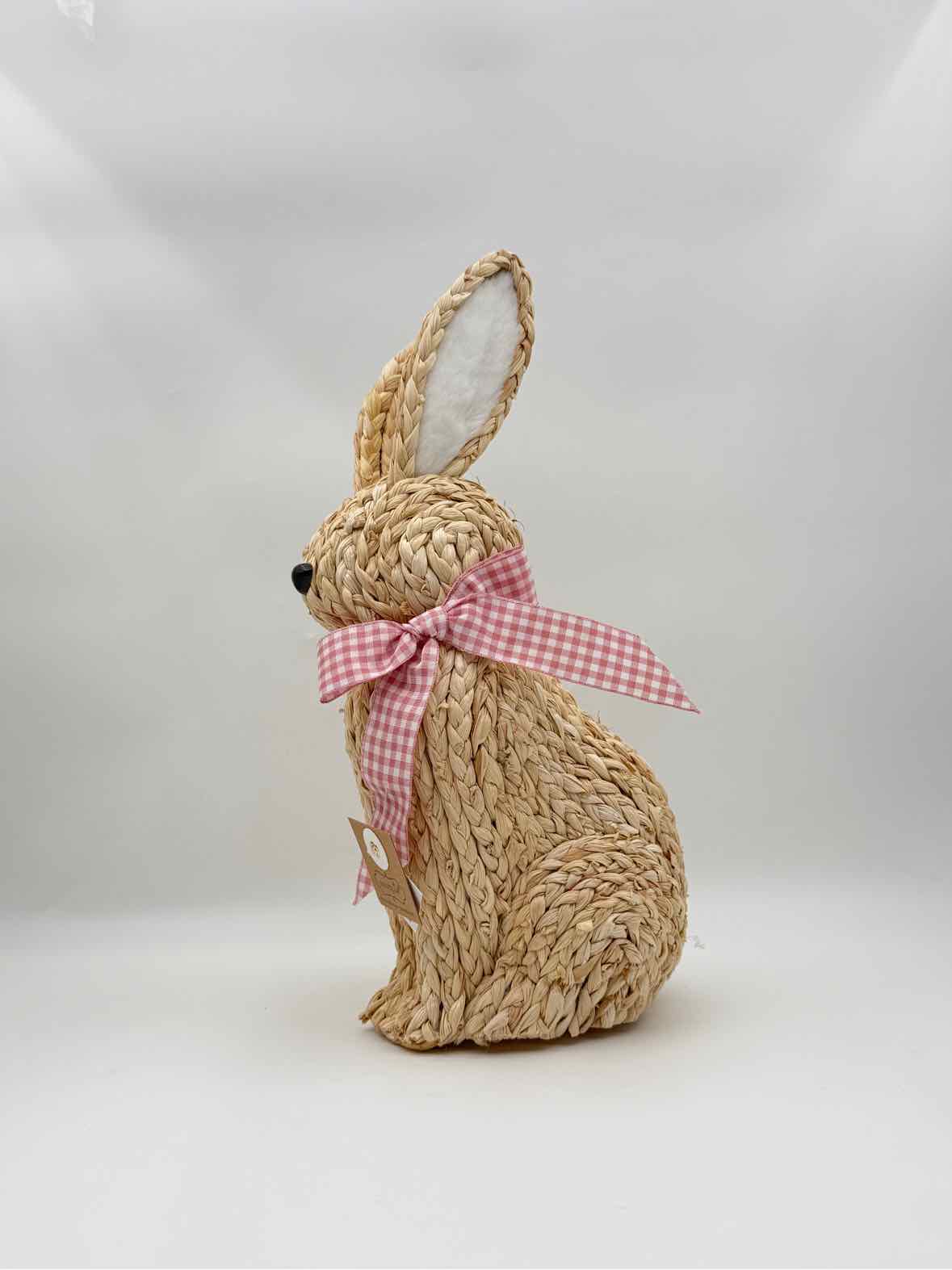 Woven Bunny Sitter with Pink Gingham Ribbon – Easter Spring Decor