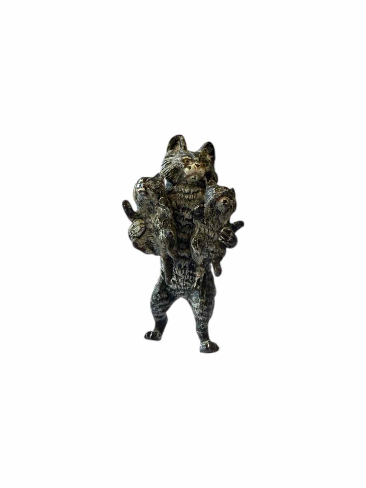 Vienna Austria Cold Painted Mother Cat Carrying Kittens Bronze Figurine