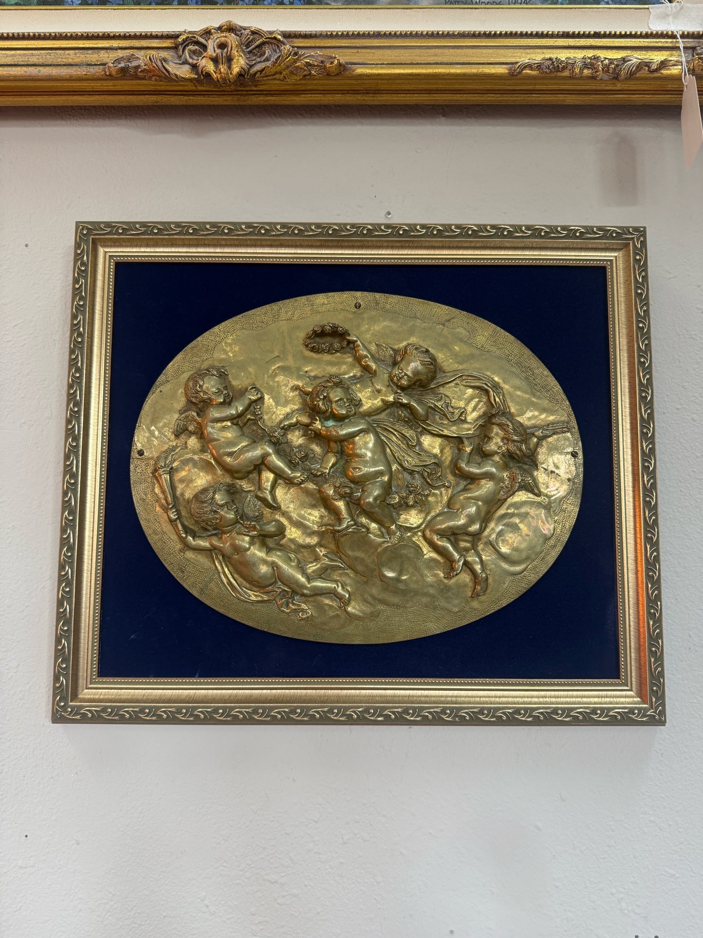 Antique Framed Bronze Dore Oval Bas Relief Plaque