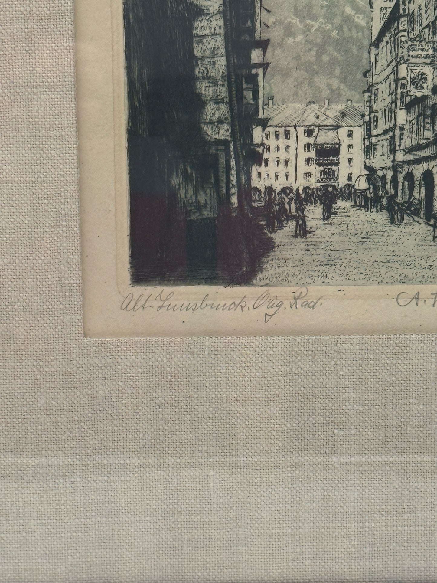 Signed And Framed Etching Of Etching of Innsbruck, Austria