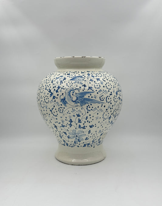 Blue & White Vase with Bird and Floral Motif