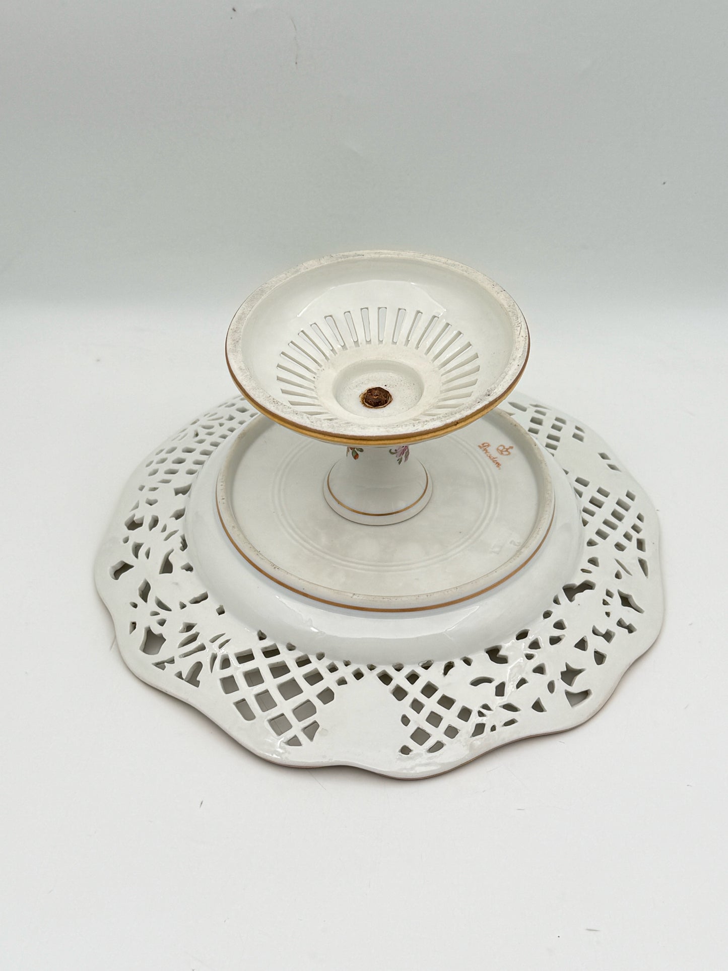 Antique Dresden Ambrosius Lamm Pierced Compote