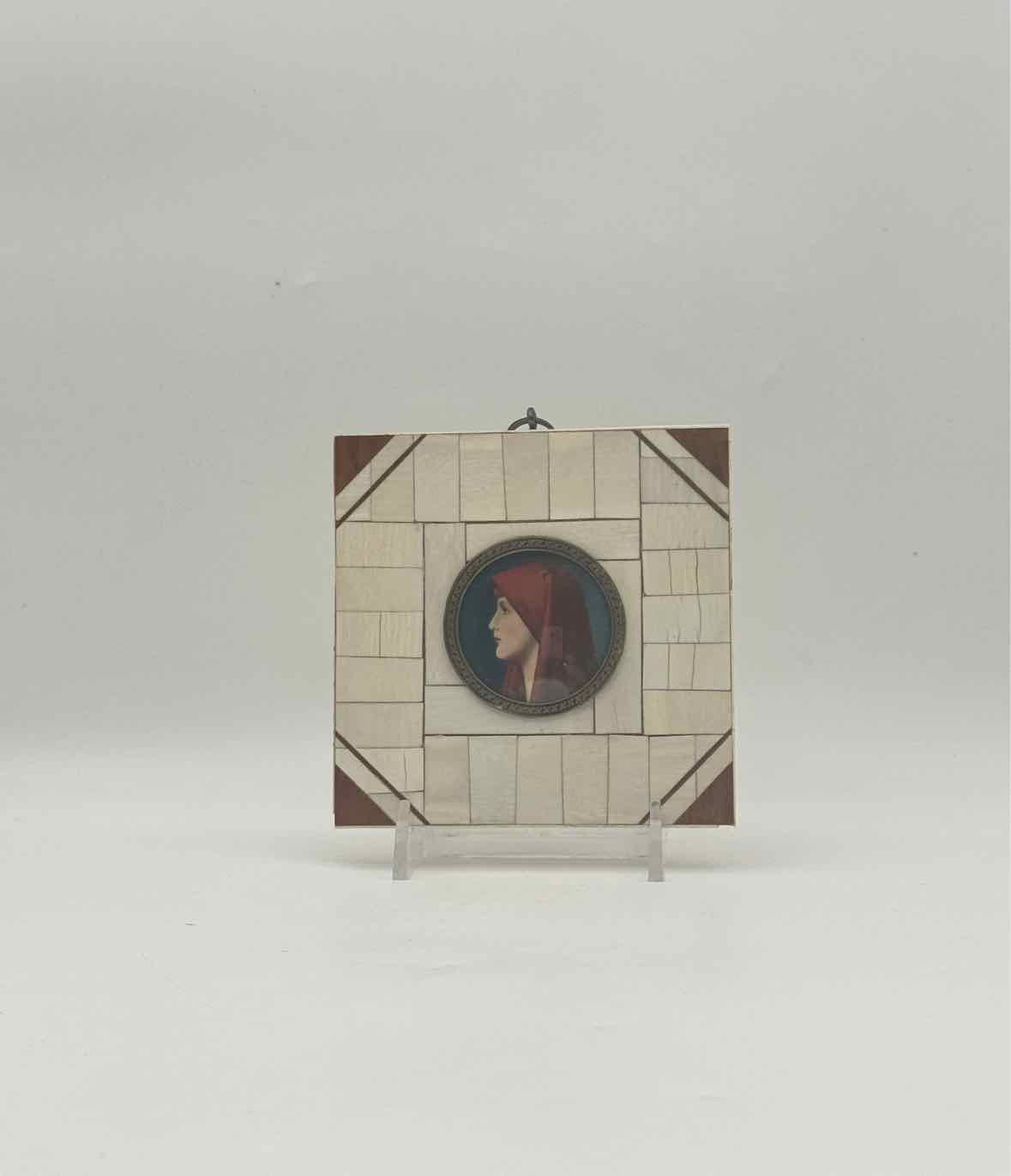 Antique Miniature Portrait Of Saint Fabiola In Mosaic Frame