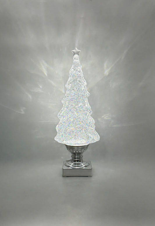 Lighted Swirl Glitter Tree on Silver Base – 180° Holiday Decoration