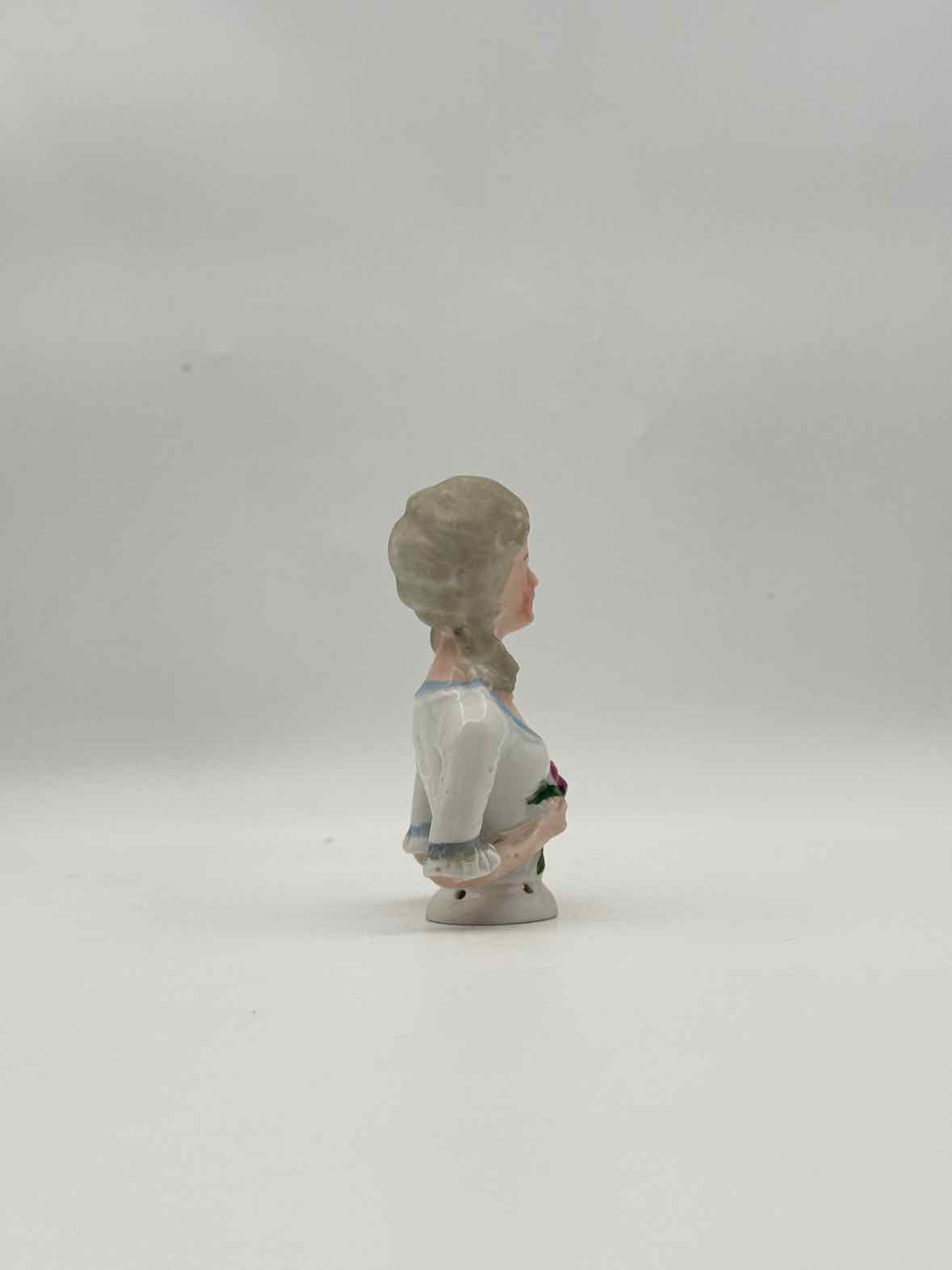 Antique Porcelain Half Doll Female Bust Holding Flowers Figurine Art