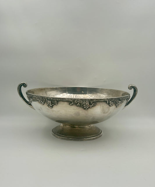 Silverplate Pedestal Bowl with Handles – Grape & Scroll Design