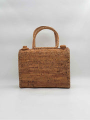 Handwoven Rattan Handbag with Double Top Handles – Boho Style Purse