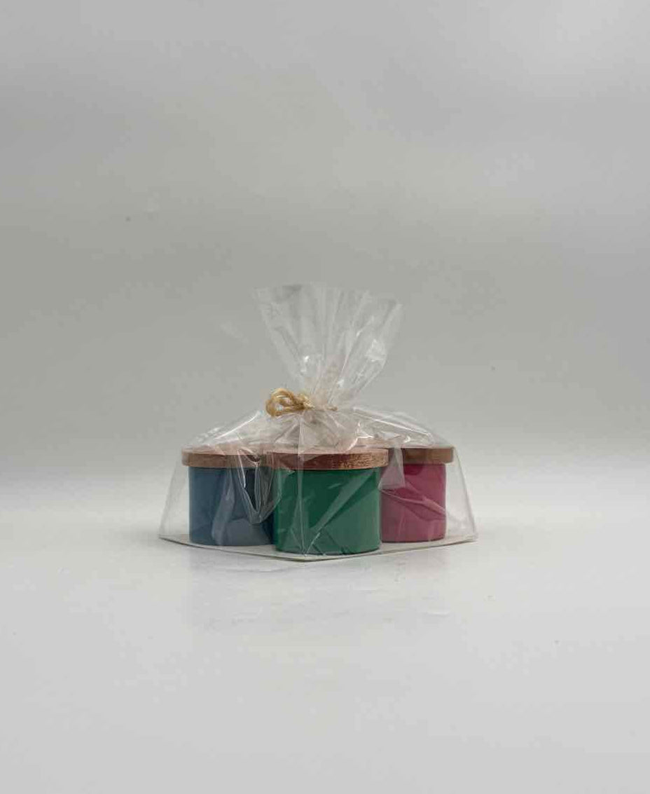 Primary Color Pinch Pots with Wood Lids Set of 4 Kitchenware