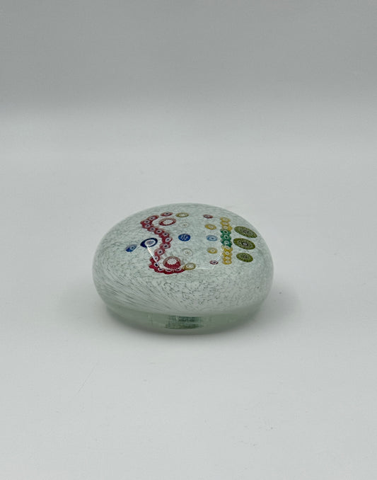 Murano Glass Paperweight – Millefiori Carriage Design – White Base