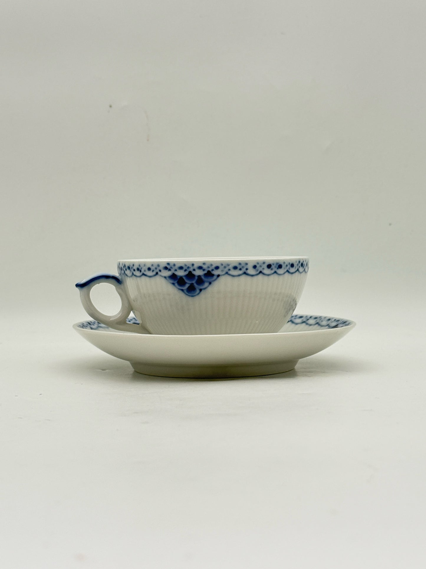Royal Copenhagen Blue Fluted Half Lace Teacup And Saucer- Set Of 2