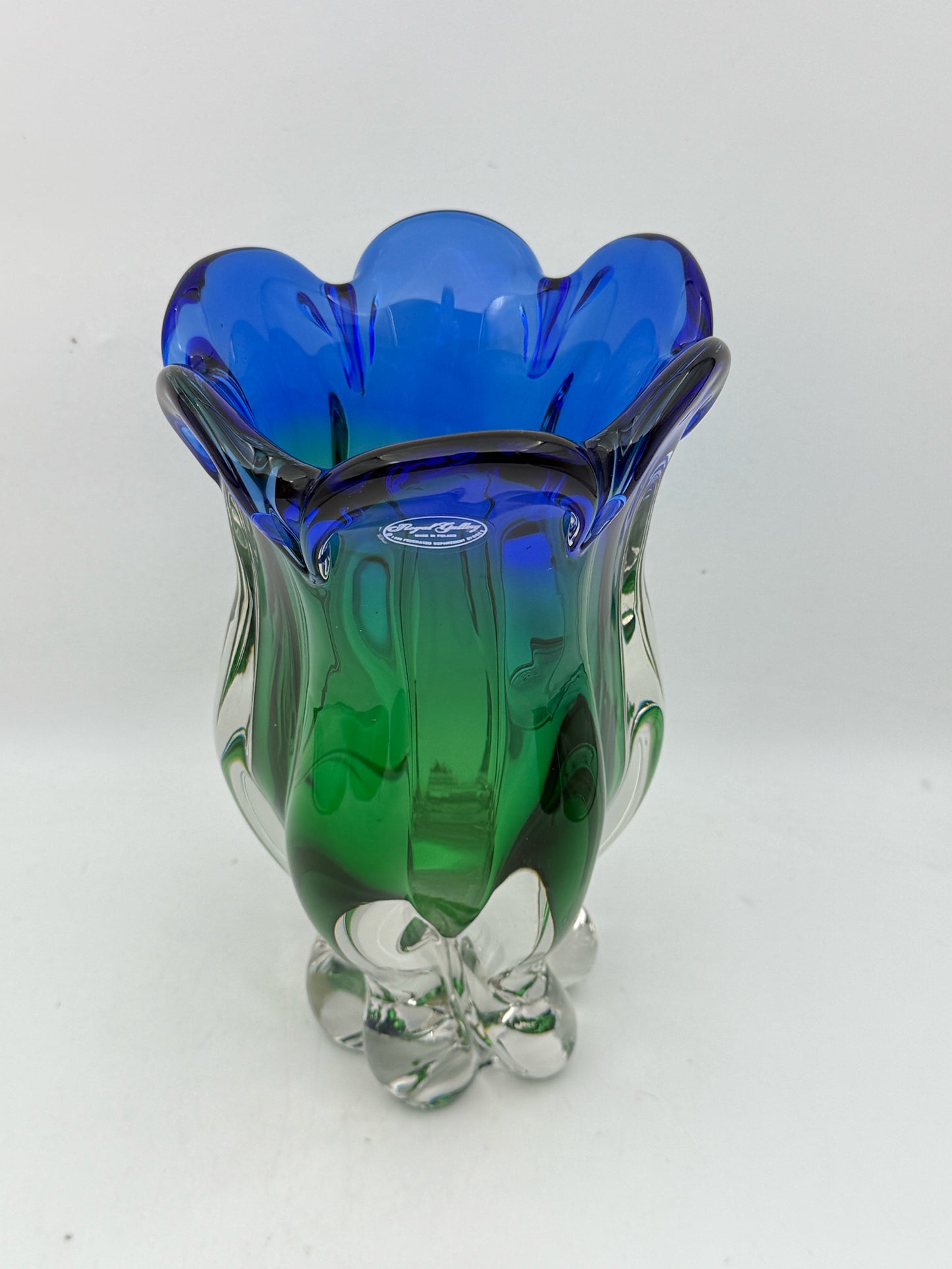 Royal Gallery Handblown Green And Blue Glass Vase