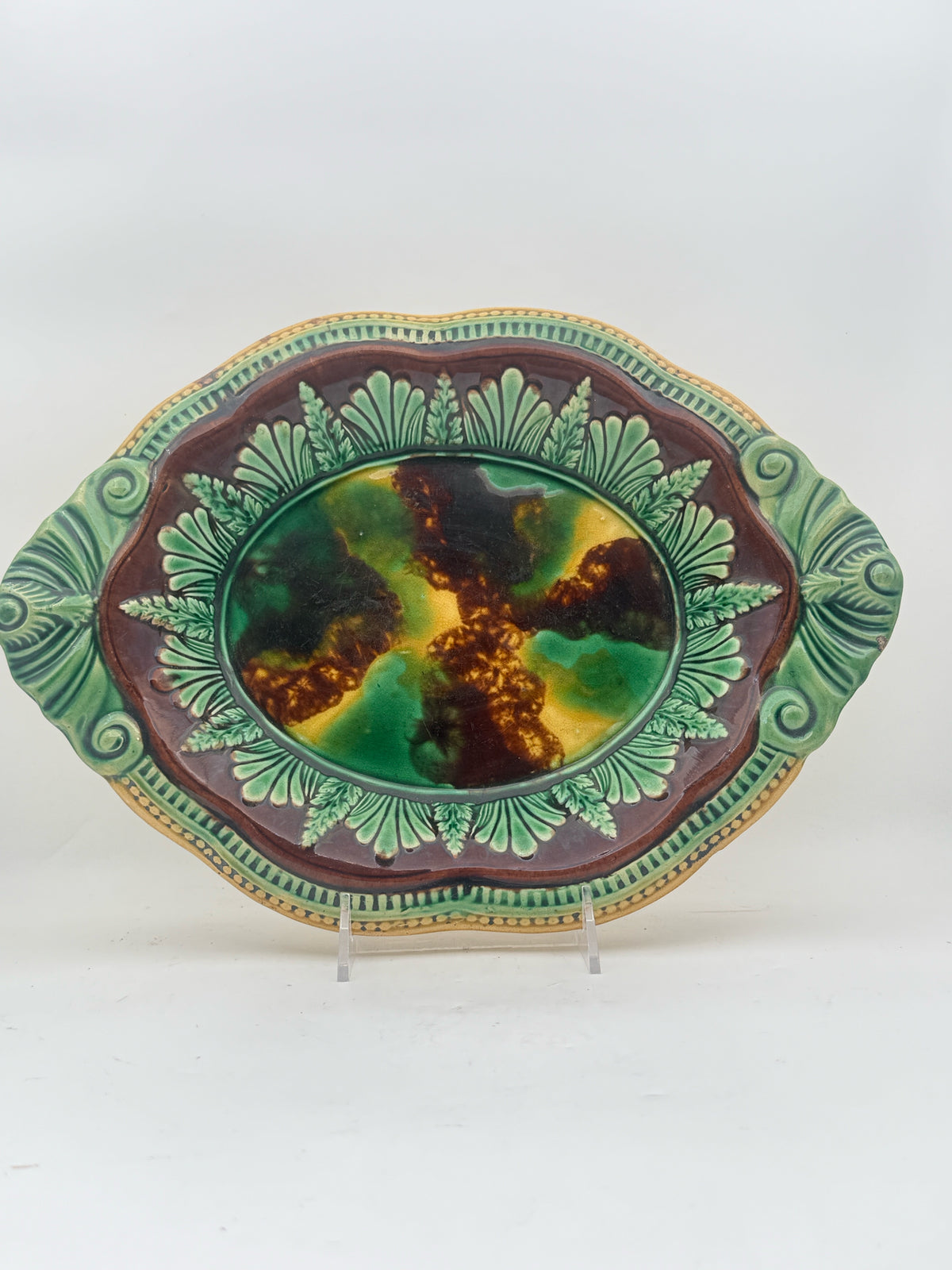 Antique Majolica Flat Serving Platter