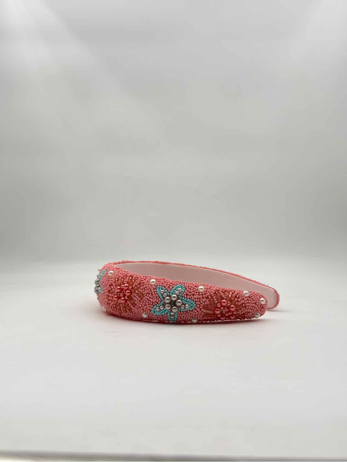 Coastal Pink Beaded Headband – Floral & Pearl Motif