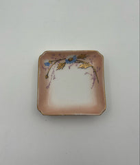 Vintage Hand-Painted Porcelain Butter Pat – Floral & Gilt Square Dish