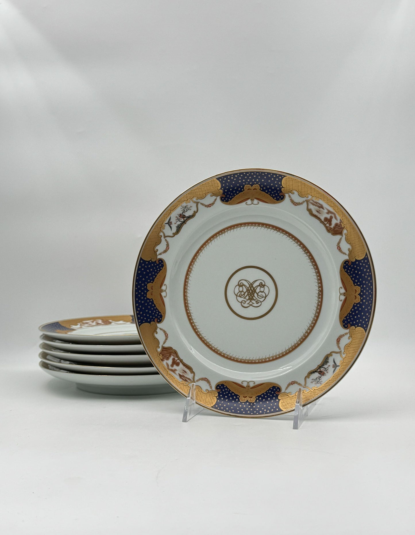 Elegant Set of 6 Mottahedeh “Golden Butterfly” Salad Plates – Portugal