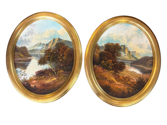 Pair of River Landscape Paintings by Andrew Grant Kurtis – Oval Gold Frames