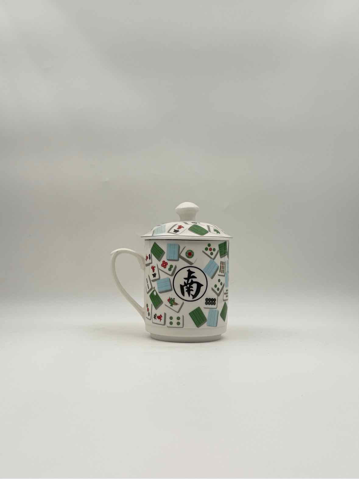 Bone China Mahjong Lidded Mugs – Set of 4 Collectible Tea Cups