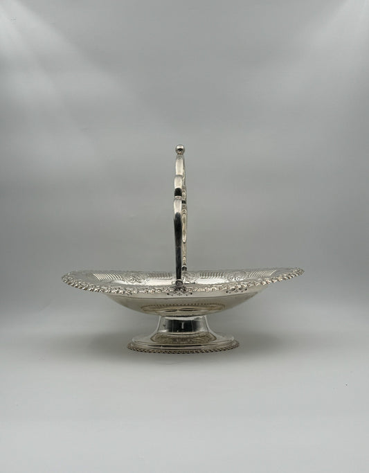 Vintage Footed Silverplate Basket with Ornate Rim & Handle