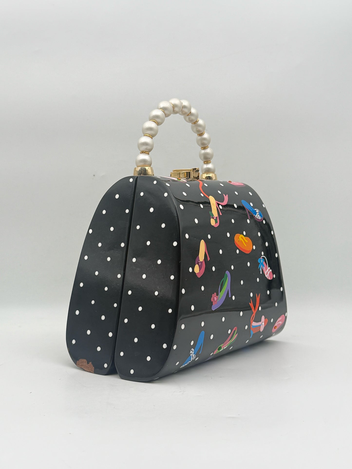 Timmy Woods Polkadot Shoe Purse With Pearl Handle