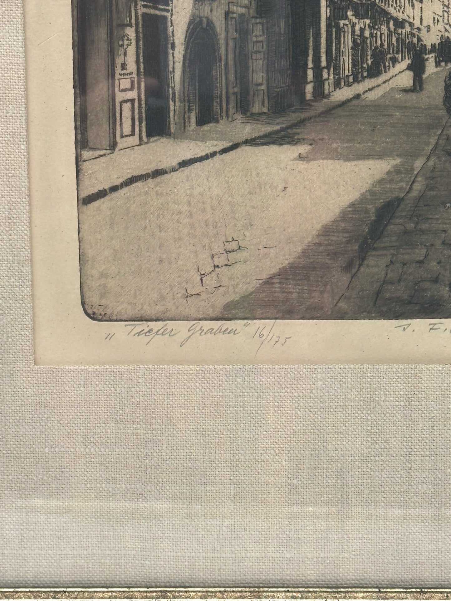 Signed And Framed Etching Of Tiefer Graben, Vienna