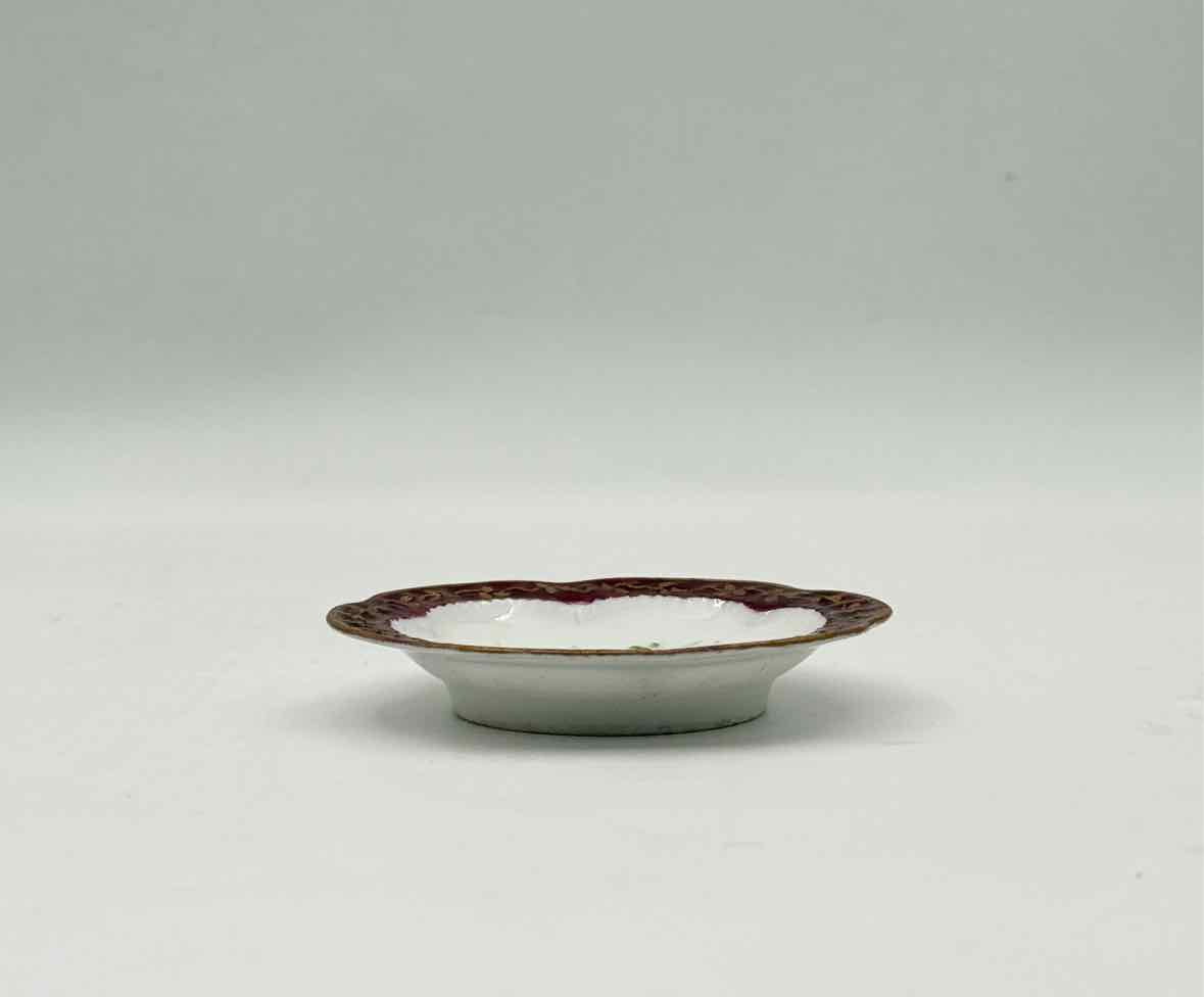 H&C Handpainted Red Rimmed Floral Butter Dish