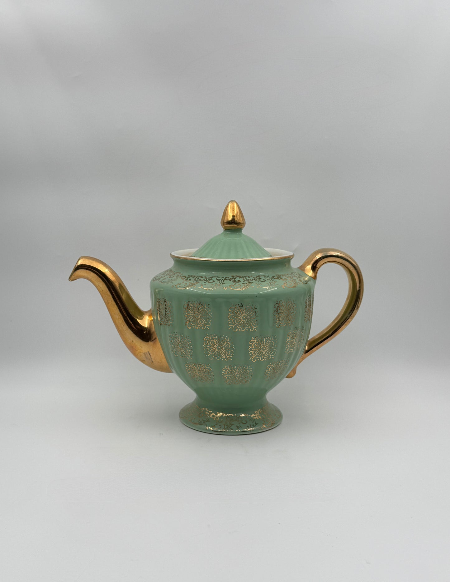 Hall Teapot – Turquoise & Gold – Footed with Gilded Accentss